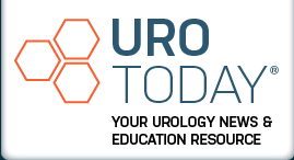 Three orange hexagons arranged into a triangle shape with the words "Uro Today, Your Urology News & Education Resource" next to it.